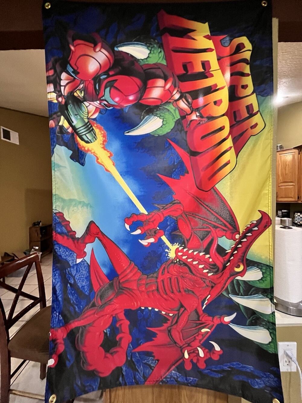 Super Metroid Nintendo SNES Boxart 5' Samus Flag Banner Poster